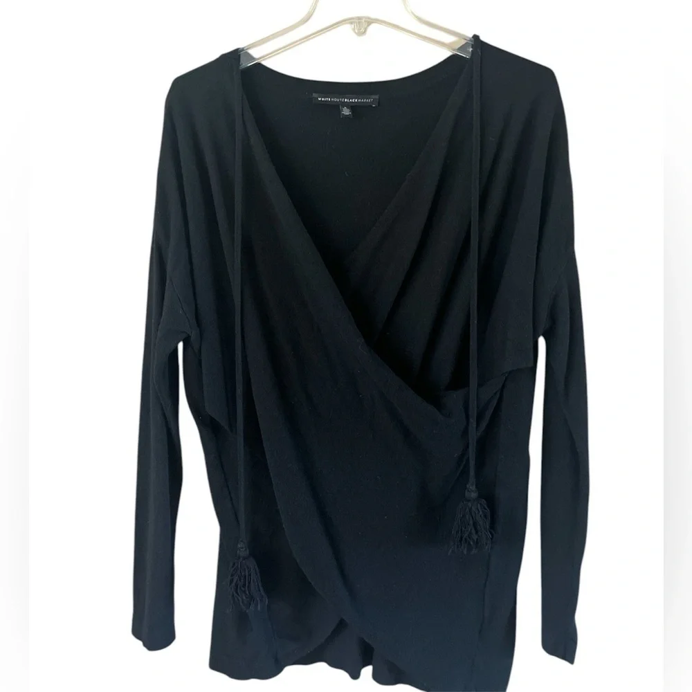 White House Black Market Layered Front Sweater Black Size Small Wool/Cashmere